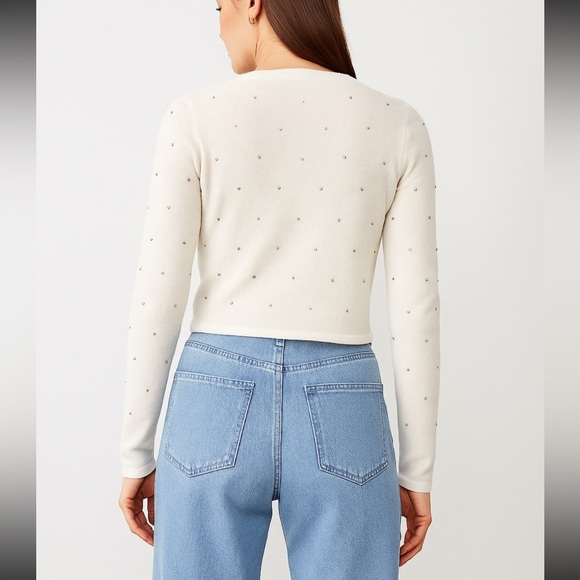 NWT Ann Taylor Cashmere Open Cardigan Shrug Rhinestones Cream $228. Size S - Picture 2 of 8